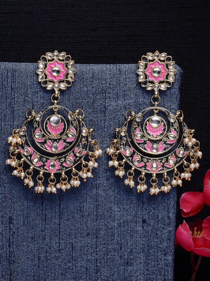 big size Chandbali earrings designs with pink and white stone - Swarnakshi  Jewelry