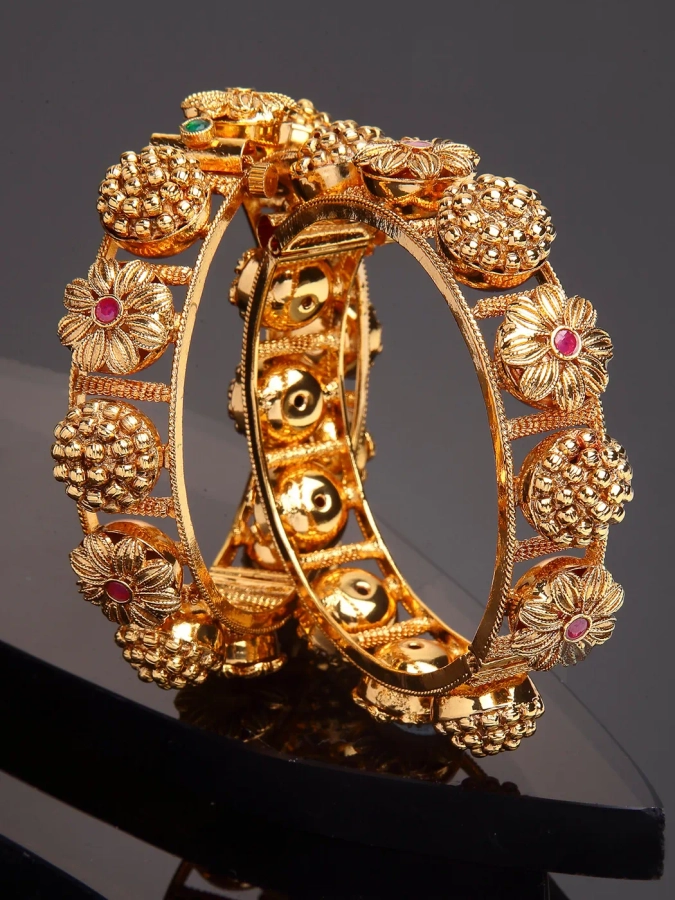 Traditional Punjabi Jadau Bracelet in Gold-Plated Silver – Deccan Jewelry