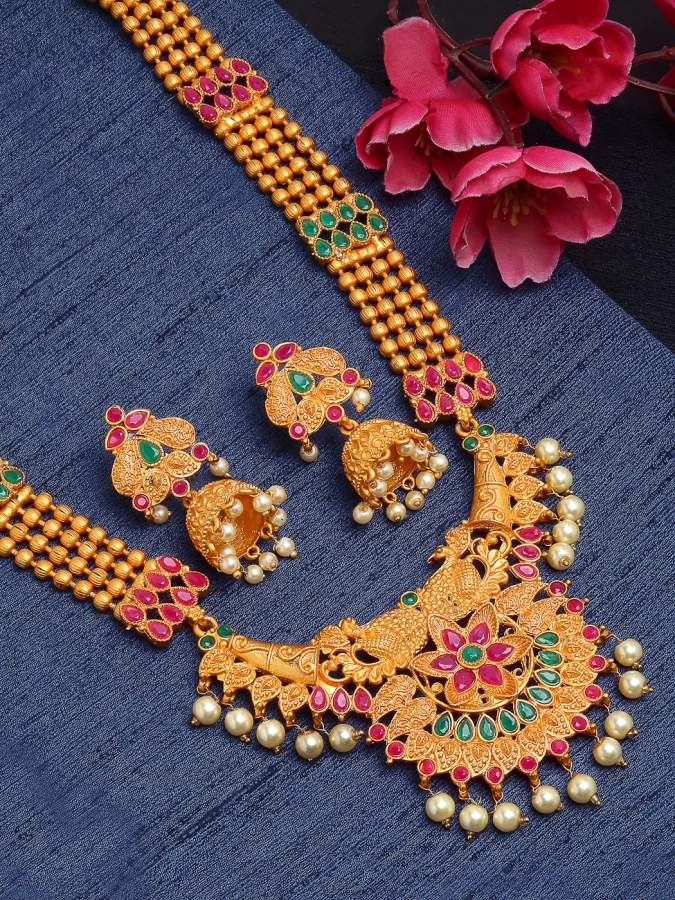 Antique Gold Plated Long Necklace Set 200630, Size: Length = 20 Inch at Rs  1250/set in Mumbai