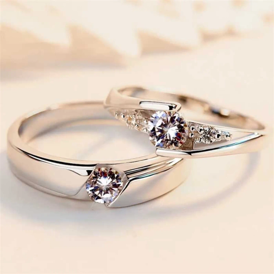 Buy Karatcart Platinum Plated Silver Crystal Elegant Couple Adjustable Ring  for Men and Women Online