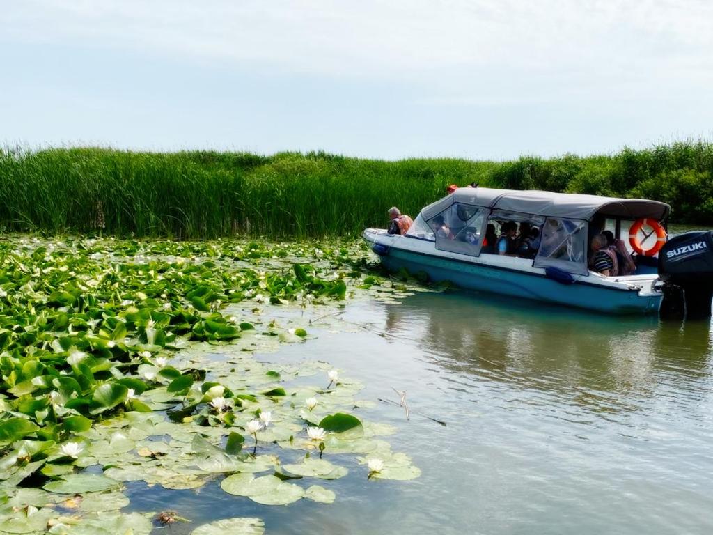 tourists in boats in the Danube Delta