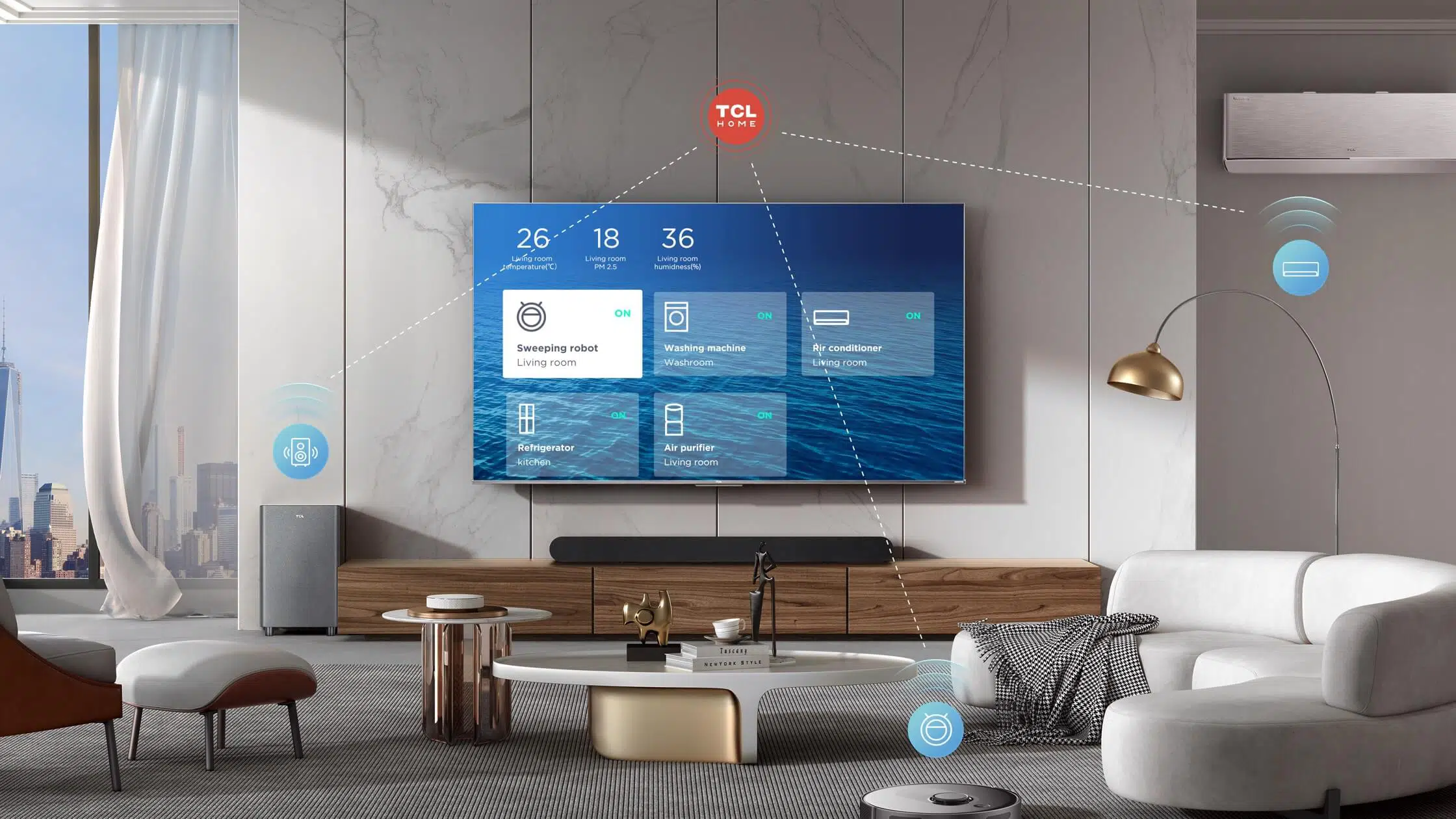 An image showcasing the TCL C835 TV's ability to control compatible connected home devices.