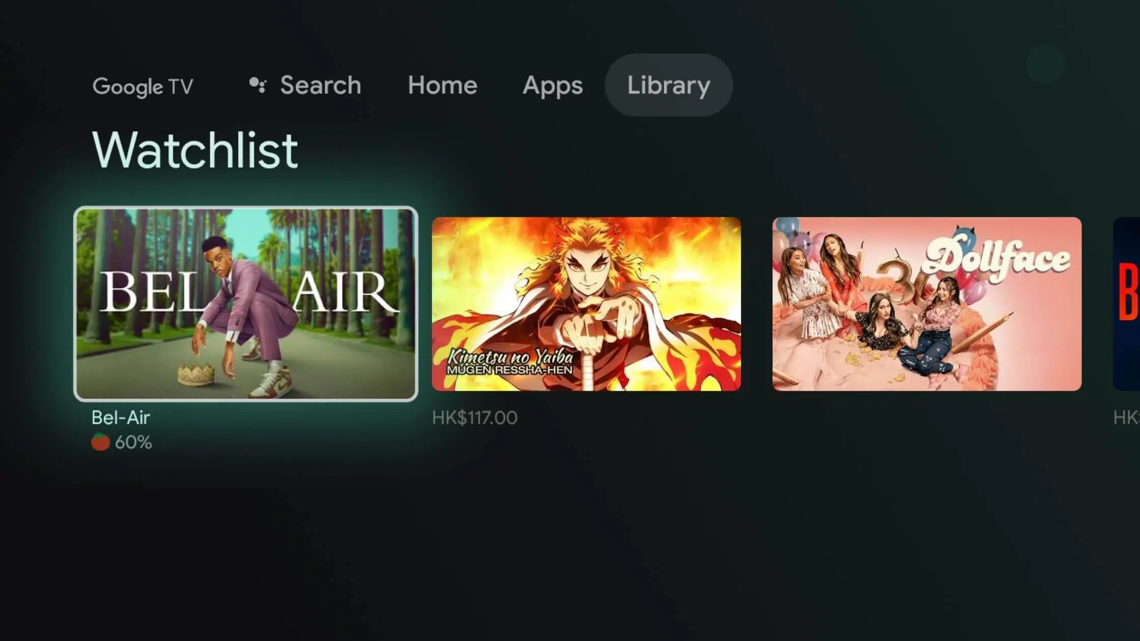  An image displaying the One List feature on the TV screen, where users can create a watchlist for movies and TV shows. 