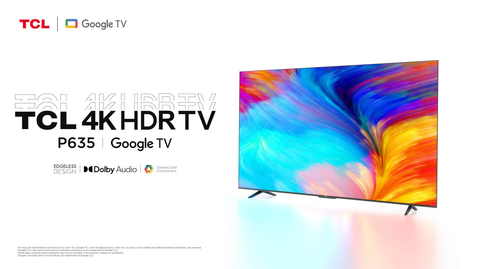 an image of the TCL P635 Smart 4K LED Google TV with Dolby Audio HDR. 