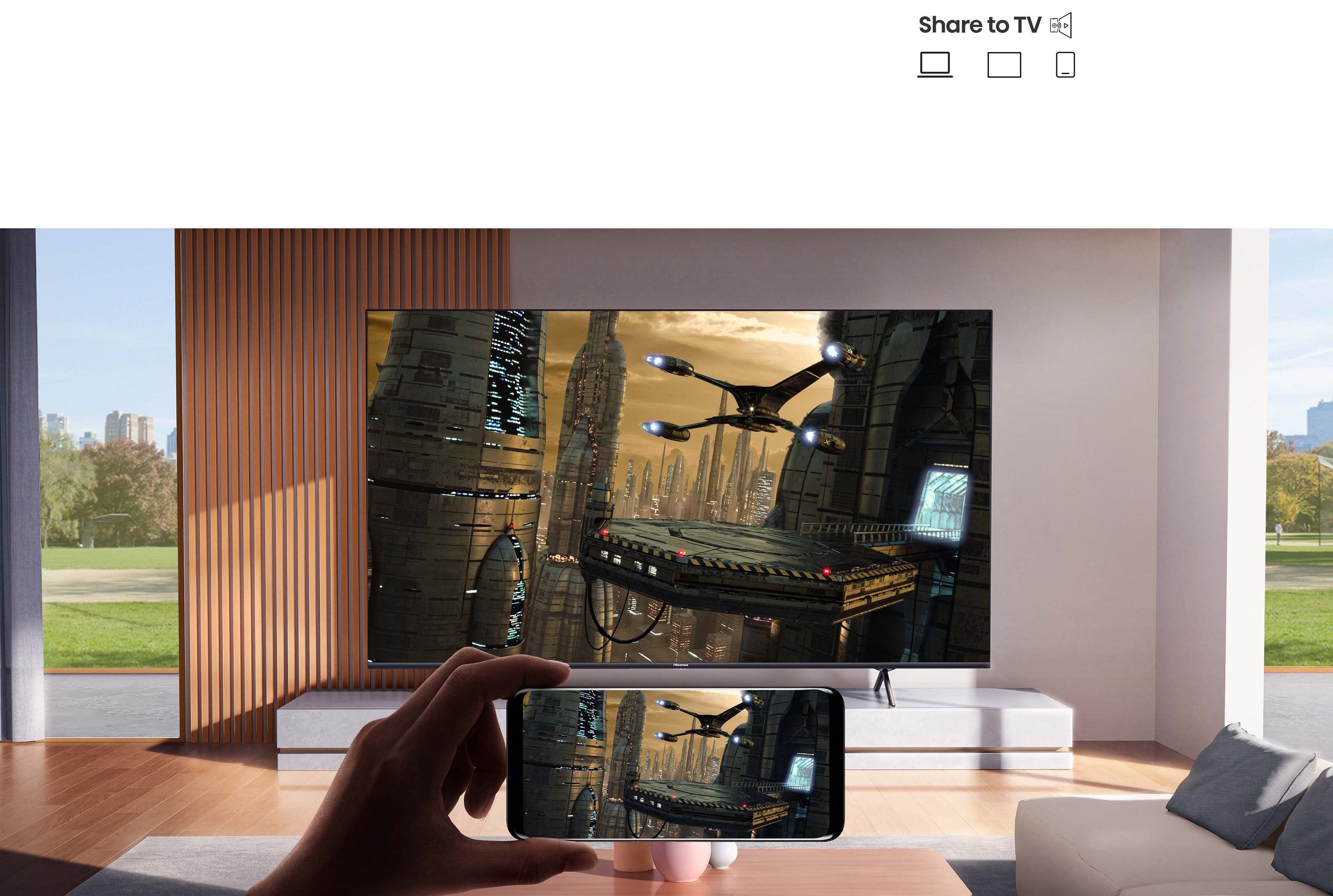 an image featuring the Hisense A7H TV's big screen experience.