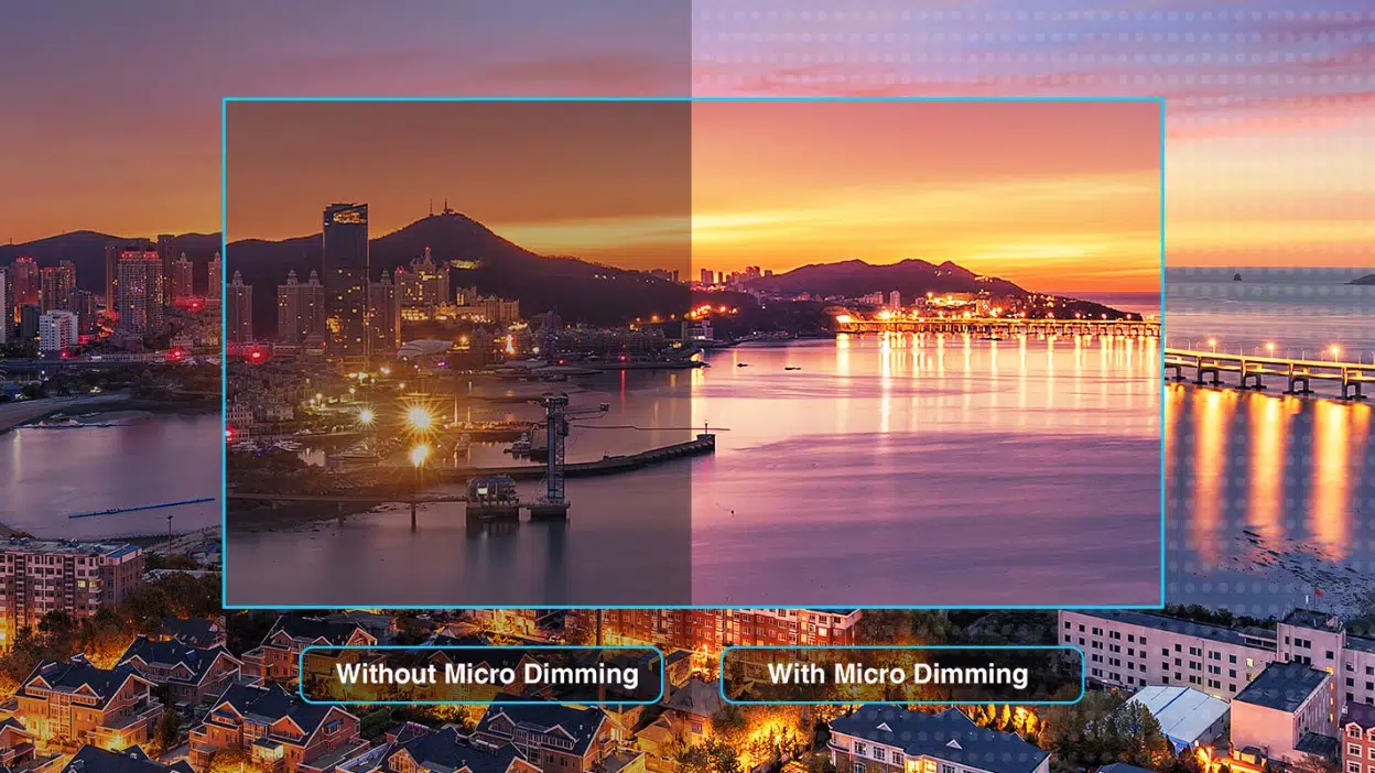 An image demonstrating how micro dimming optimizes brightness and darkness for improved picture quality and contrast.