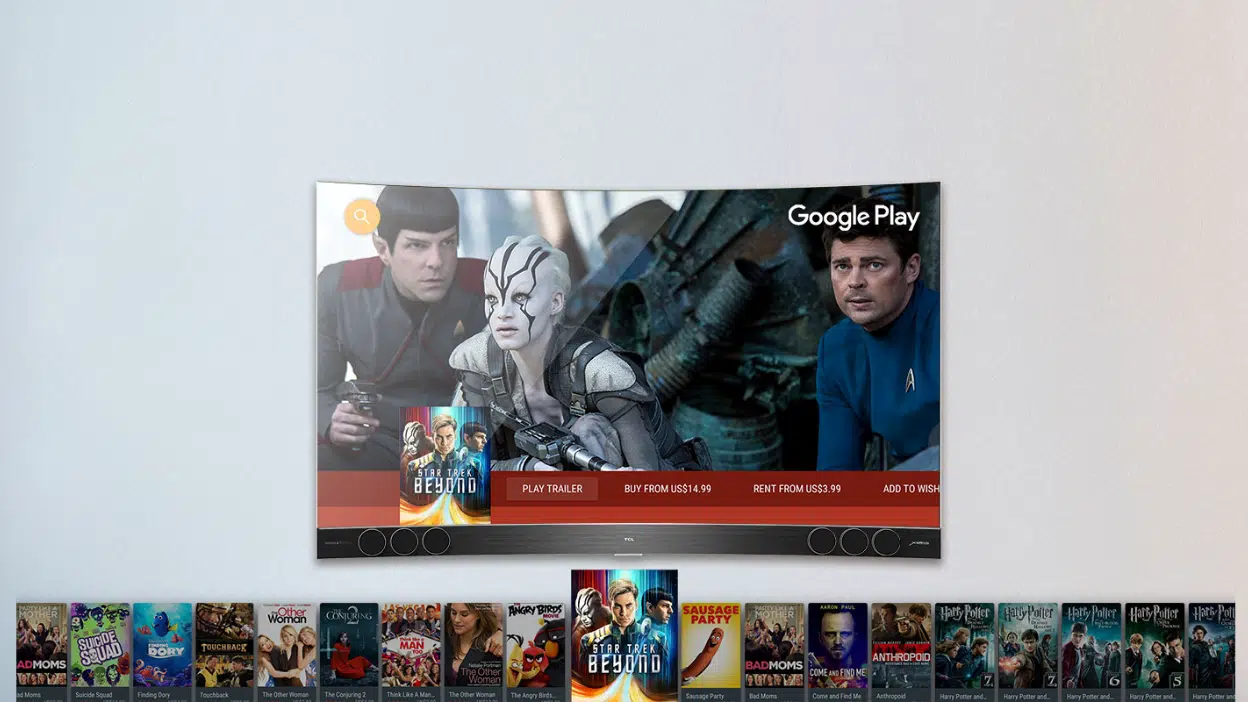  An image showcasing the TCL S65A Series Smart Full HD AI LED Android TV's Android TV™ and Chromecast features.