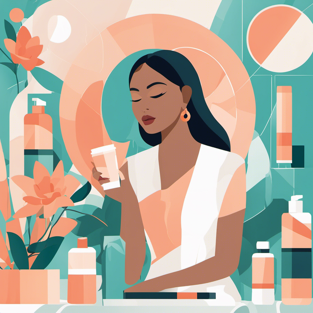 A warm pastel depiction of a morena skin woman with dark skin shopping for cosmetics. She holds a bottle of skincare lotion. Beautifilipina selects products especially for the diverse beauty of the Philippines. 