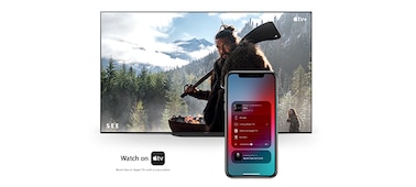 An image illustrating the convenience of streaming videos and audio from an iPhone, iPad, Mac, or other devices to the TV using Apple AirPlay and Chromecast built-in™