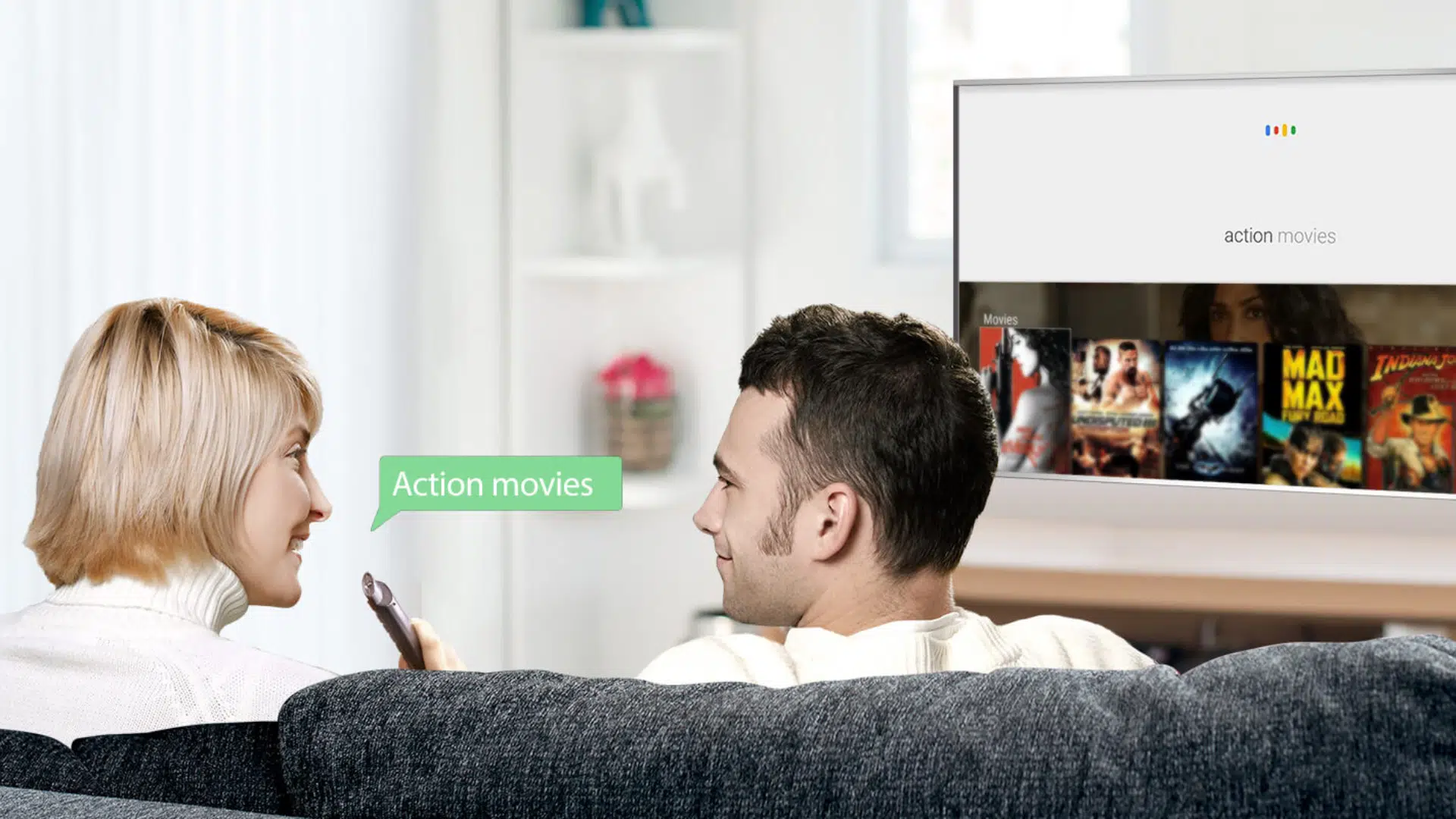 An image depicting the TCL S65A Series Smart Full HD AI LED Android TV with Google Assistant and Alexa voice control.