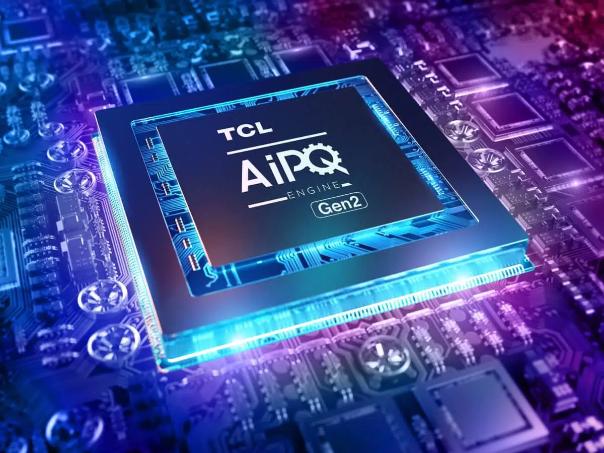 An image symbolizing enhanced performance, featuring a processor and algorithms, representing the TV's AIPQ 2.0 quad-core processor's ability to optimize hardware and software for an optimized entertainment experience.