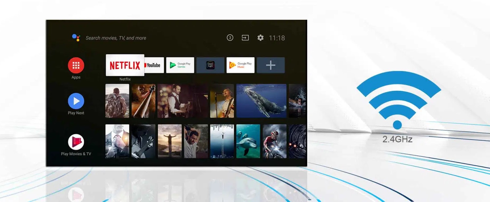 An image symbolizing Wi-Fi and Bluetooth connectivity options on the TCL S65A Series Smart Full HD AI LED Android TV.