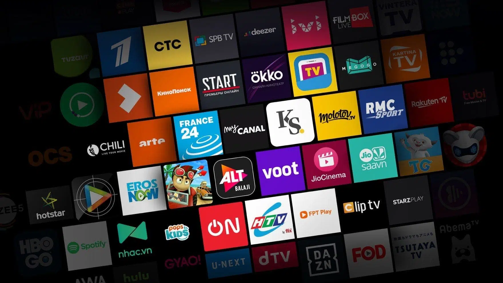 An image presenting the TCL Channel interface on the TV screen, displaying a range of entertainment options such as movies, TV shows, games, and apps.