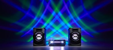 An electrifying visual of a party atmosphere created by the SHAKE-X10D's LED speaker lights.