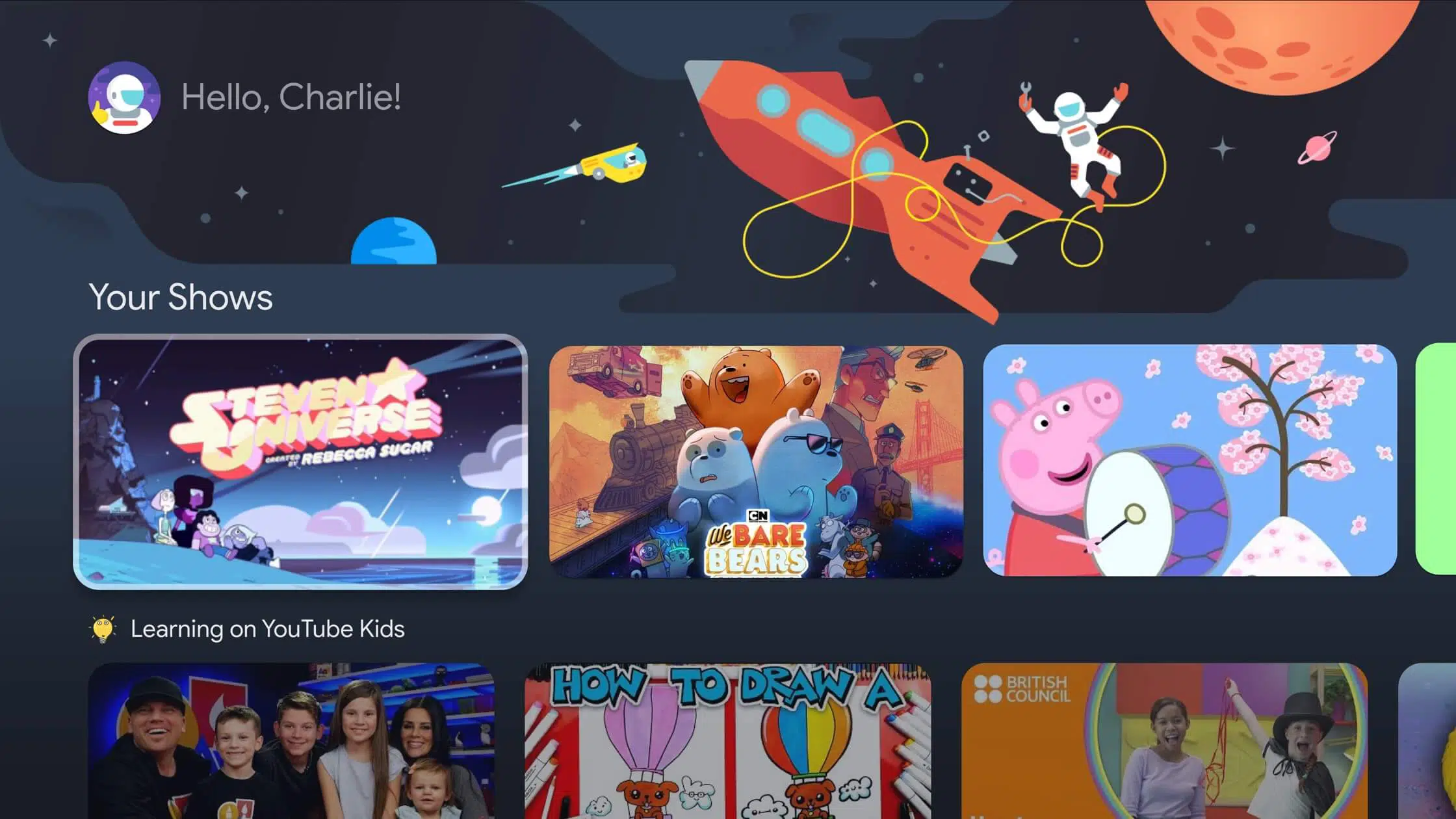 An image highlighting the dedicated space for kids' entertainment on the TCL C835 TV.