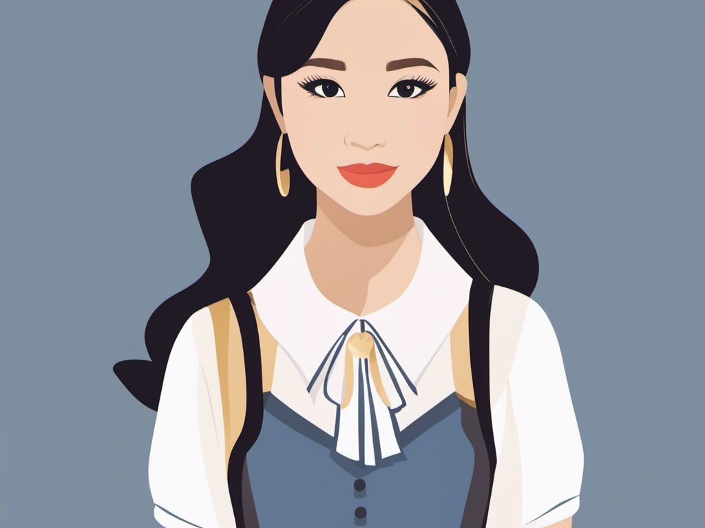 Flat professional drawing of a Filipina Student looking into the camera with a formal dress on.